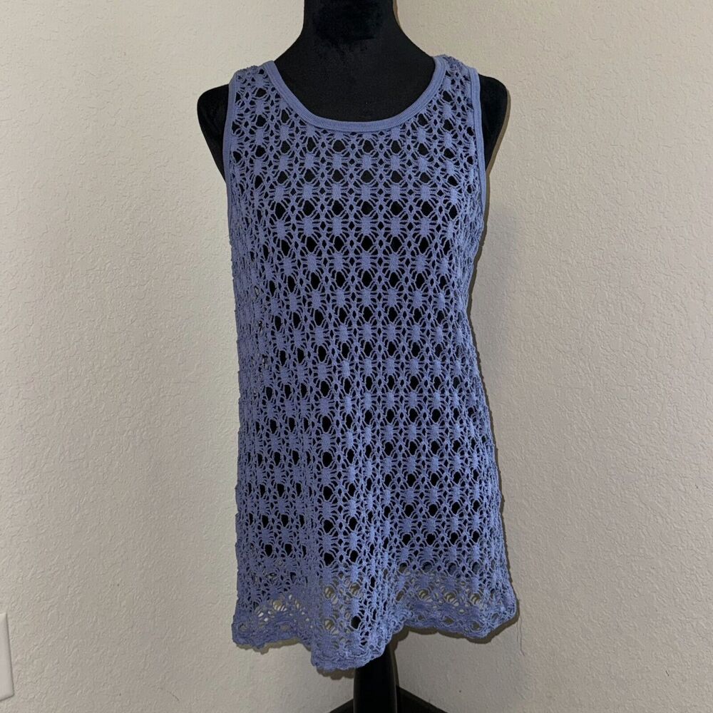 Y2K Wet Works Crochet‎ Tank Top Women's Small Blue Polyester Round Neck Pullover